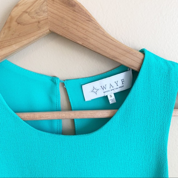 WAYF teal sleeveless shift dress size small tank swing style back keyhole close - Picture 2 of 7